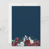 レッドブルゴーニュ海軍ブルー冬フローラブライダルシャワー 招待状 (裏面)