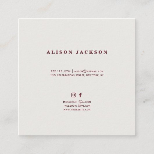 レッドブルゴーニュ牡丹ブーケウェディングプランナー スクエア名刺