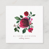 レッドブルゴーニュ牡丹ブーケウェディングプランナー スクエア名刺 (正面)