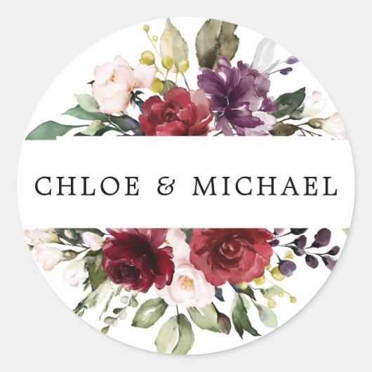 レッドブルゴーニュ結婚フローラ封筒用シール ラウンドシール (正面)