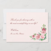 レッドブルゴーニュ赤面ピンクローズPHOTO 結婚's サンキューカード (裏面)