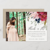 レッドブルゴーニュ赤面フローラバンチ写真ベビーシャワー サンキューカード (正面/裏面)