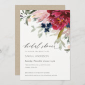 レッドブルゴーニュ赤面フローラブライダルシャワー招待状 サンキューカード (正面/裏面)