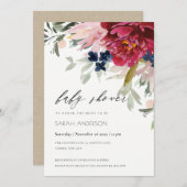 レッドブルゴーニュ赤面フローラベビーシャワー招待状 サンキューカード (正面/裏面)