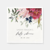 レッドブルゴーニュ赤面ブルーフローラバンチベビーシャワー スタンダードカクテルナプキン (正面)