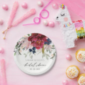 レッドブルゴーニュ赤面ブルーフローラブライダルシャワー ペーパープレート (パーティー)