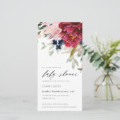 レッドブルゴーニュ赤面ブルーフローラベビーシャワー招待状 サンキューカード (スタンド正面)