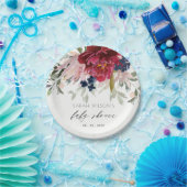 レッドブルゴーニュ赤面ブルーフローラベビーシャワー ペーパープレート (パーティー)