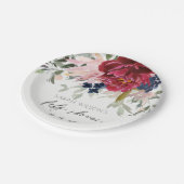 レッドブルゴーニュ赤面ブルーフローラベビーシャワー ペーパープレート (アングル)