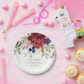 レッドブルゴーニュ赤面ブルーフローラ結婚ズバンチ ペーパープレート (パーティー)