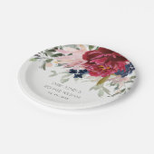 レッドブルゴーニュ赤面ブルーフローラ結婚ズバンチ ペーパープレート (アングル)