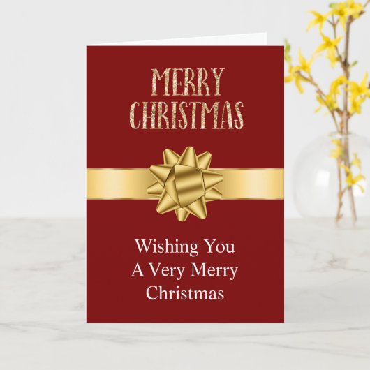 レッドブルゴーニュ金ゴールドグラムボウズグリッタークリスマス カード (黄色い花)