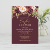 レッドブルゴーニュ金ゴールドグリッターフローラカップルシャワー 招待状 (スタンド正面)