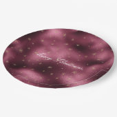 レッドブルゴーニュ金ゴールドグリッター雪片 ペーパープレート (アングル)