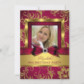 レッドブルゴーニュ金ゴールドフォトバースデーパーティー 招待状 (正面)