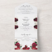 レッドブルゴーニュ&ホワイトフローラエレガントな結婚式 オールインワン招待状 (内側)