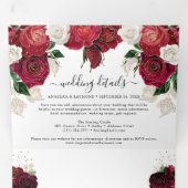 レッドブルゴーニュ&ホワイトフローラエレガントな結婚式 三つ折り招待状 (内部最初)