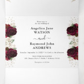 レッドブルゴーニュ&ホワイトフローラエレガントな結婚式 三つ折り招待状 (内部中)