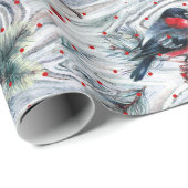 レッドブルフィンチ&クリスマスの葉のパターン ラッピングペーパー (ロールコーナー)