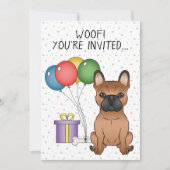 レッドブルフランスのドッグかわいい漫画の犬の誕生日 招待状 (正面)