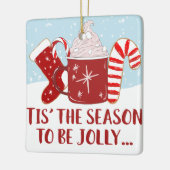 レッドブルーすてきココアキャンディーケーンストッキングクリスマス セラミックオーナメント (左)