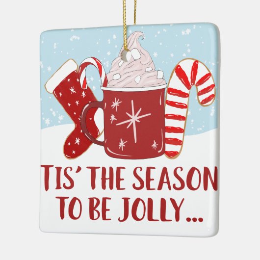 レッドブルーすてきココアキャンディーケーンストッキングクリスマス セラミックオーナメント (左)