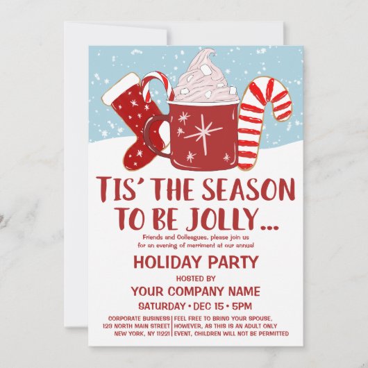 レッドブルーすてきココアキャンディーケーンホリ企業のデイ 招待状 (正面)