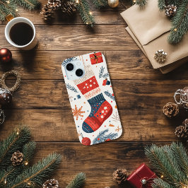 レッドブルーのクリスマス・ストッキング iPhone 15ケース