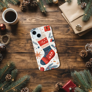 レッドブルーのクリスマス・ストッキング iPhone 15ケース