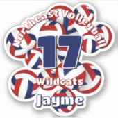 レッドブルーのバレーボールのチーム名の集団 シール (正面)