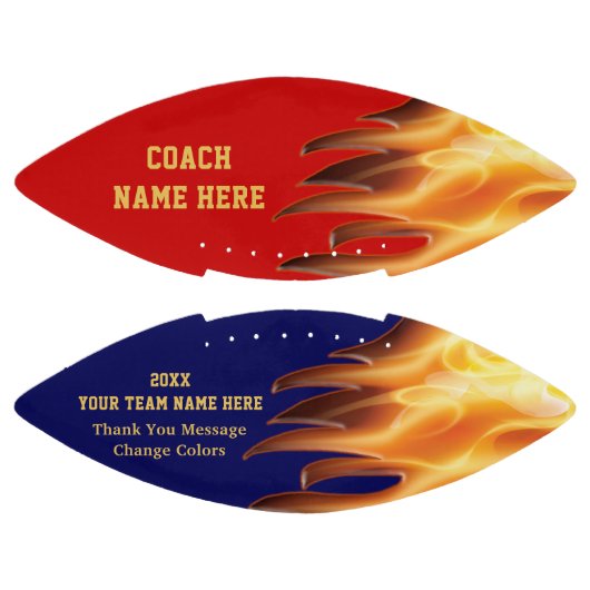レッドブルーの炎を上げるサッカパーソナライズされたー，コーチ用 アメリカンフットボール (パネル)