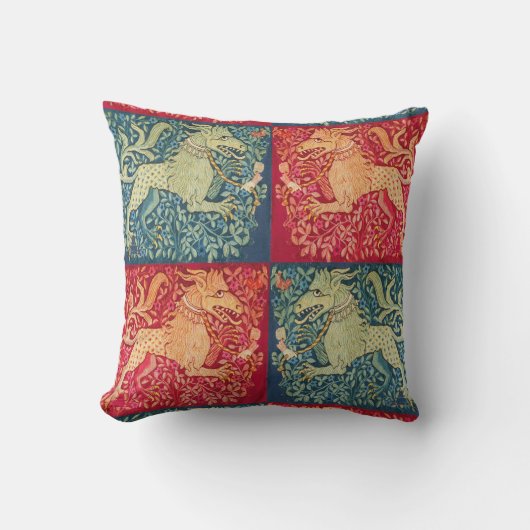 レッドブルーの獣のような中世の獣性ライオン クッション (正面)