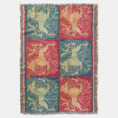 レッドブルーの獣のような中世の獣性ライオン スローブランケット (正面縦)