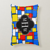 レッドブルーイエローモンドリアンBlkクローバー3モノグラム アクセントクッション (正面(垂直))