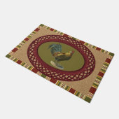 レッドブルーイエローロスターフェイクオンジュートバーラップ ドアマット (アングル)