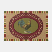 レッドブルーイエローロスターフェイクオンジュートバーラップ ドアマット (正面)