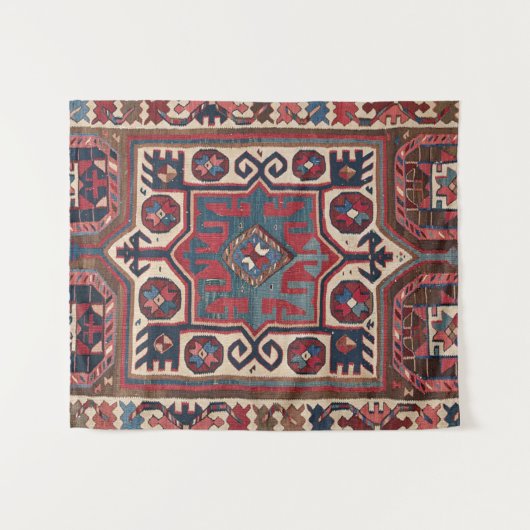 レッドブルーウエスタンサンタフェカウボーイ華美  タペストリー (正面(横))