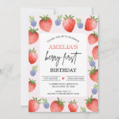 レッドブルーウォーターカラーベリースイートファースト誕生日 招待状 (正面)