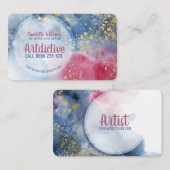 レッドブルーウォーターカラー金ゴールド(ばちゃばちゃ)跳ねるアーティストクリエイティブ 名刺 (正面/裏面)
