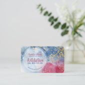 レッドブルーウォーターカラー金ゴールド(ばちゃばちゃ)跳ねるアーティストクリエイティブ 名刺 (スタンド正面)