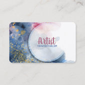 レッドブルーウォーターカラー金ゴールド(ばちゃばちゃ)跳ねるアーティストクリエイティブ 名刺 (裏面)