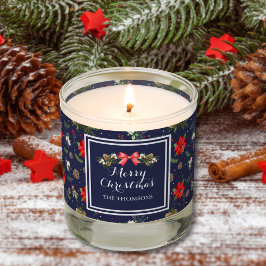 レッドブルーエレガントベリーフローラメリークリスマス