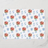 レッドブルーエレガントポインセチア族写真金ゴールド 箔シーズンカード (裏面)