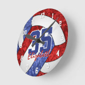 レッドブルーガーリーチームカラーバレーボールルーム ラウンド壁時計 (傾斜)