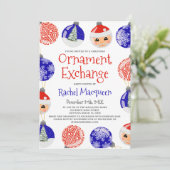 レッドブルーキュートオーナメントバウブルエクスチェンジクリスマス 招待状 (スタンド正面)