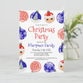 レッドブルーキュートオーナメントバウブルクリスマスパーティー 招待状 (スタンド正面)