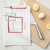 レッドブルーグリーンイエロースクウェアミッドセンチュリーレトロ キッチンタオル (四つ折り)