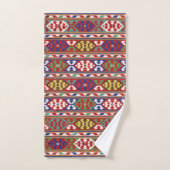 レッドブルーグリーンイエローホワイトオリエンタルキリムラグ バスタオルセット (ハンドタオル)