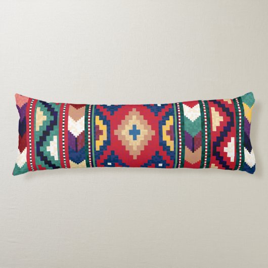 レッドブルーグリーンイエローホワイトオリエンタルキリムラグ ボディピロー (正面)