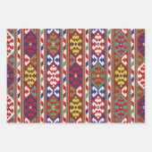レッドブルーグリーンイエローホワイトオリエンタルキリムラグ ラッピングペーパーシート (正面2)